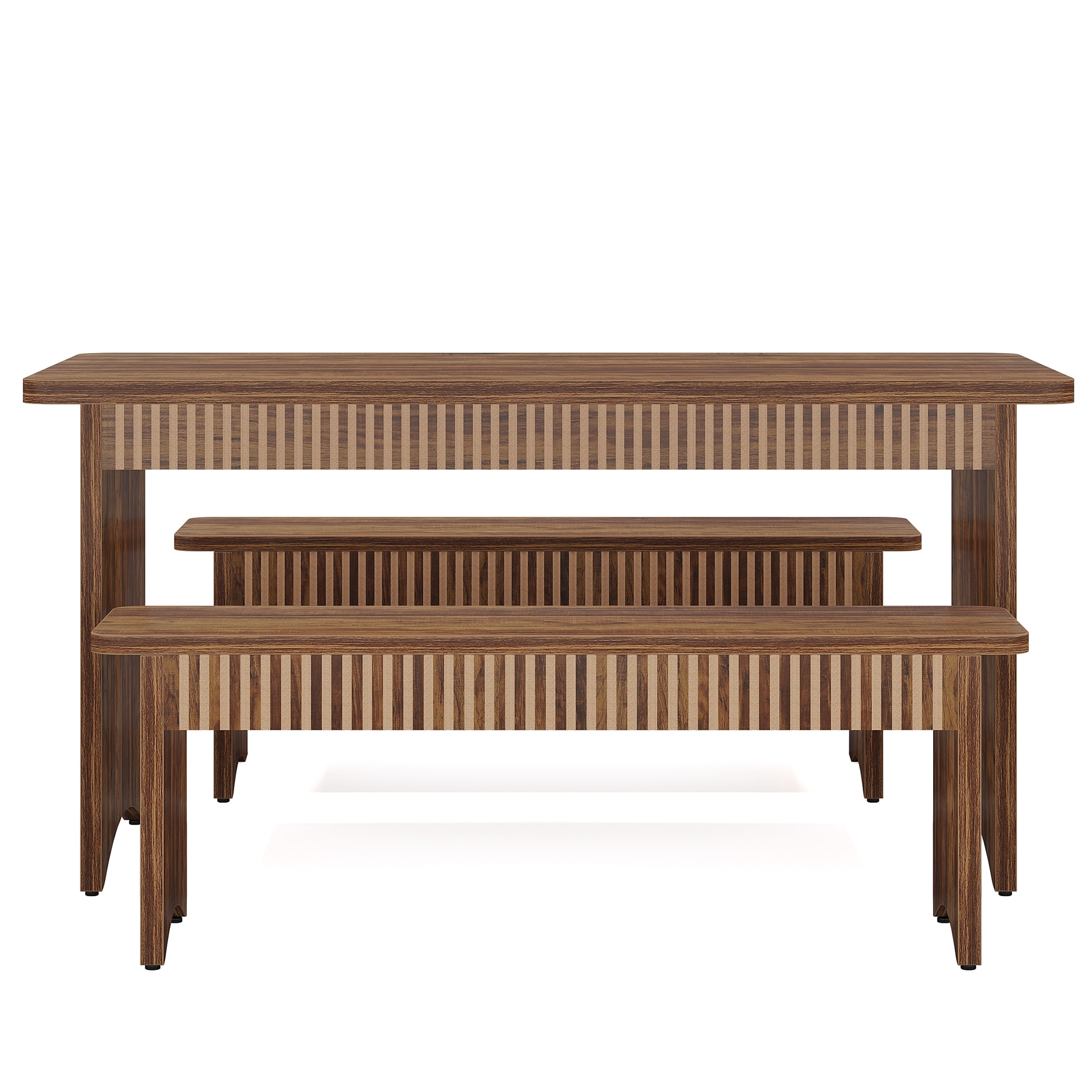 Kitchen Table With 2 Benches, 3-Piece Dining Table Set For 4-6 People_voghion.com